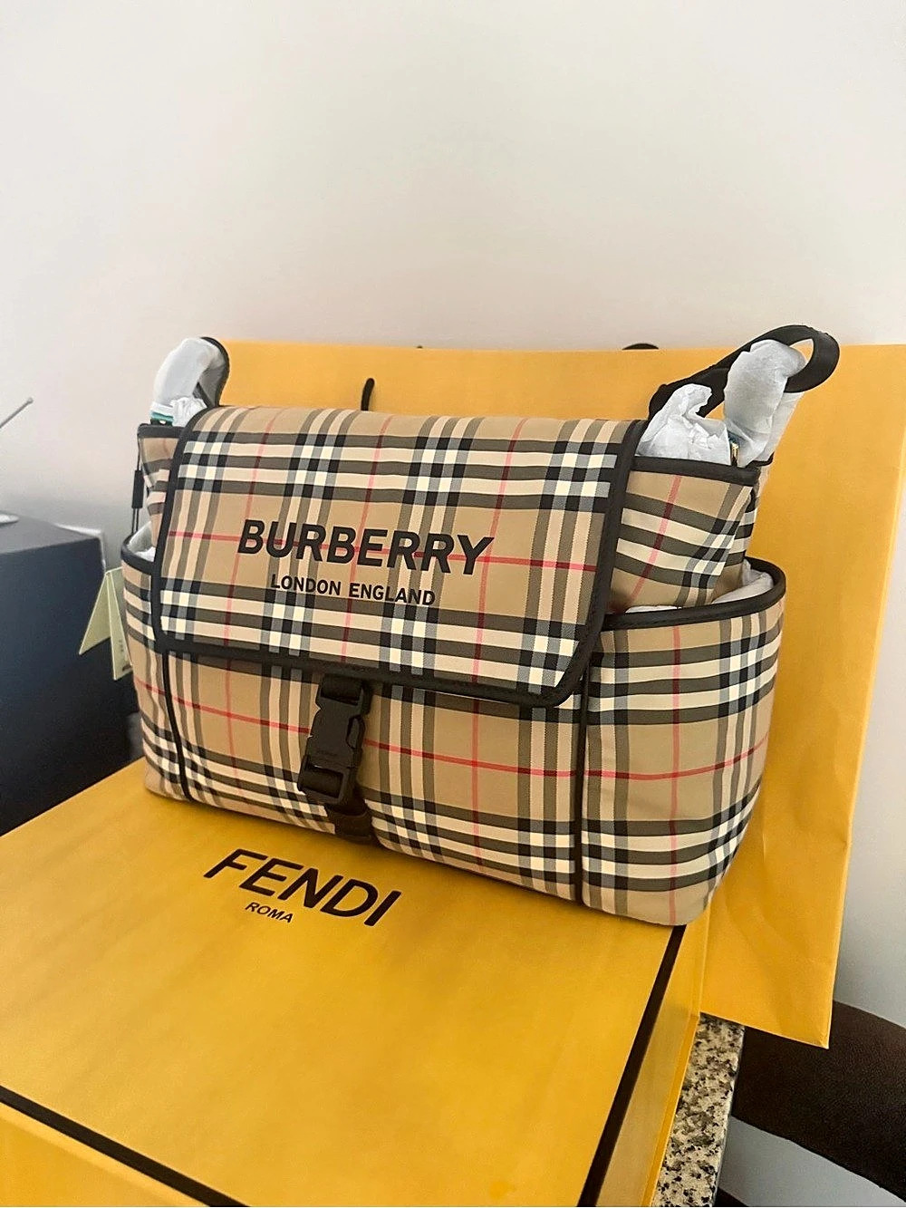NEW Burberry Check Bag Beige & Black